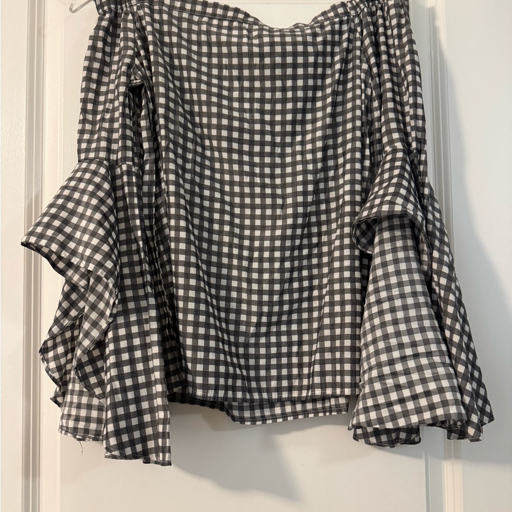 Express Monochrome Gingham Top off the shoulder